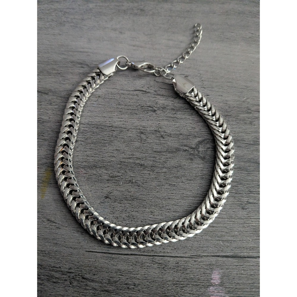 Silver Franco Chain Bracelet Square Link Adjustable Lobster Clasp 6mm